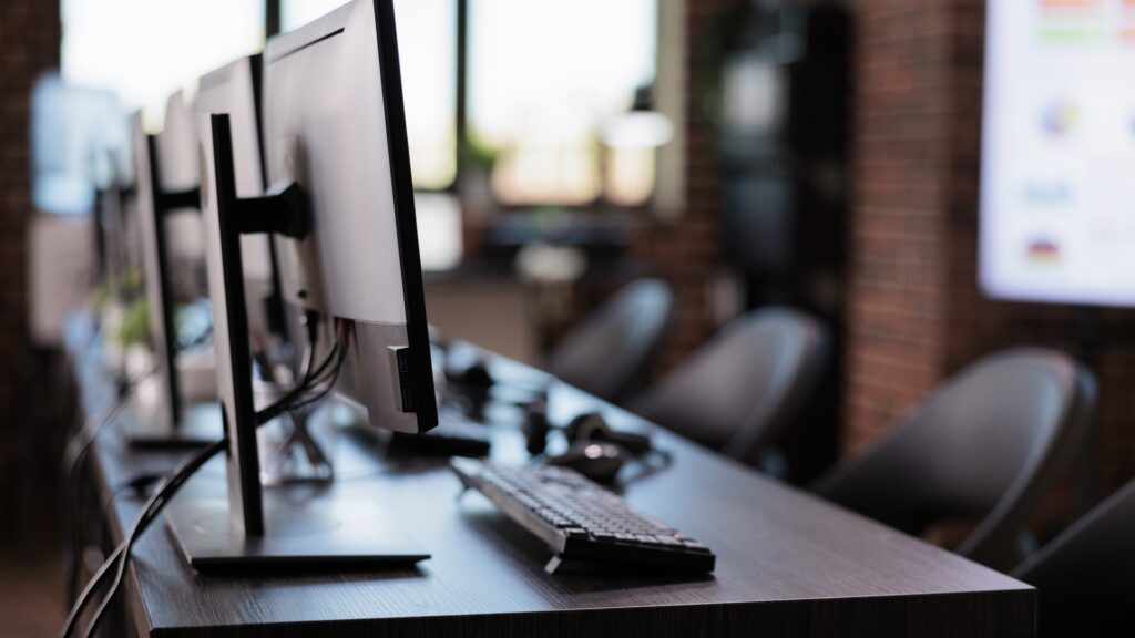 Line of computers at place of business